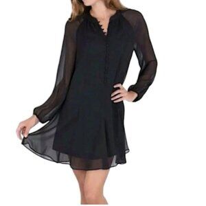 Joie Limited Edition Balloon Sleeve Lined Sheer Overlay Dress In Black Small NWT